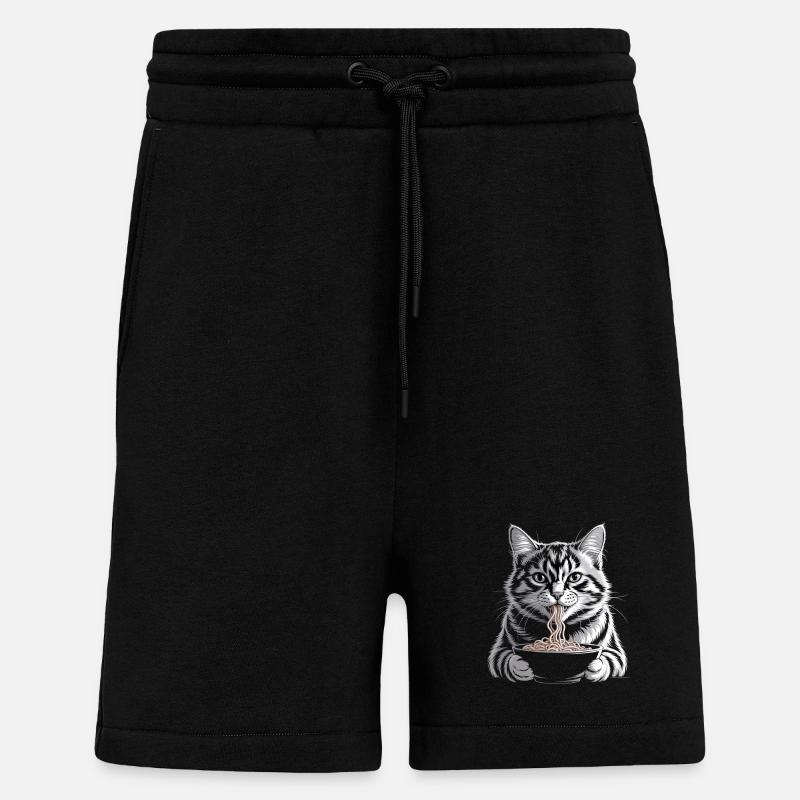 Cat Eats Ramen - Shorts - made by SPREAD - SOLID BLACK