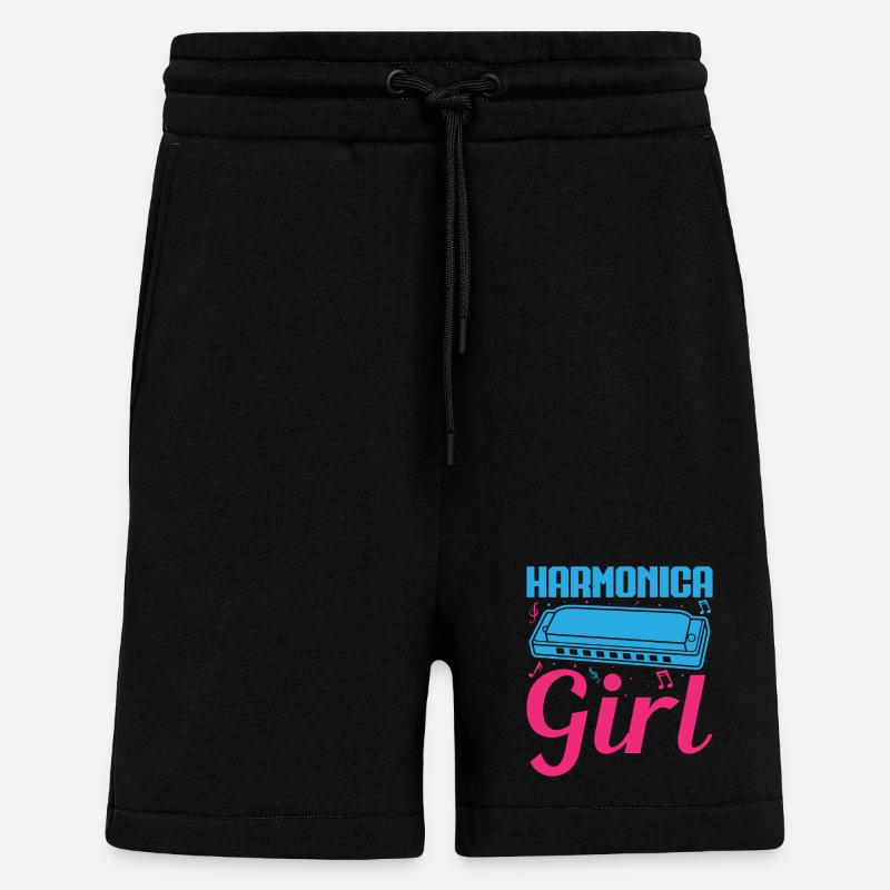 Funny Harmonica Player Girl Harmonica - Shorts - made by SPREAD - SOLID BLACK