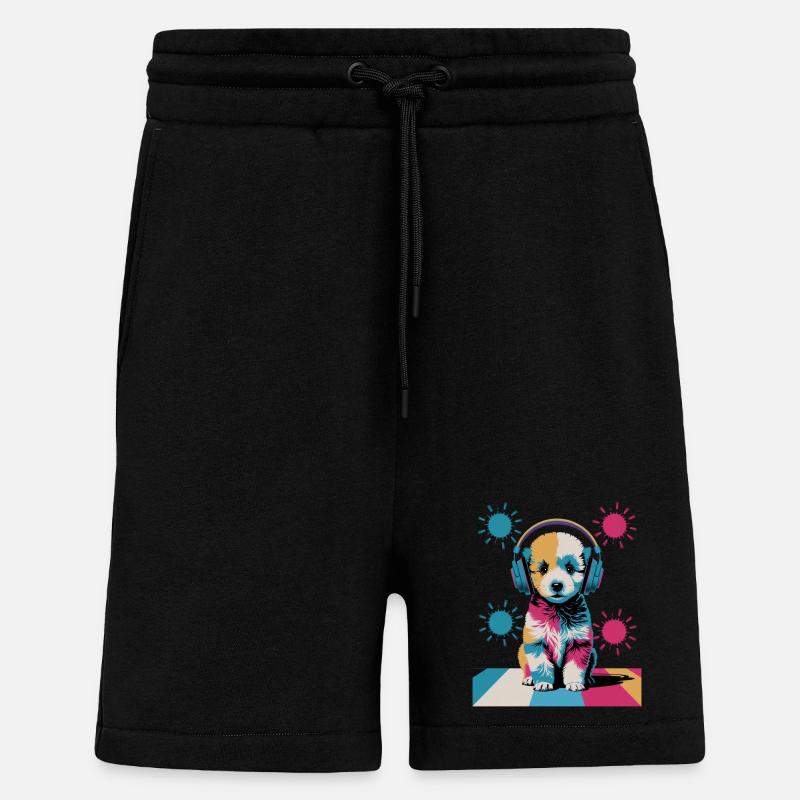 Pudel Welpe mit Kopfhörer - Shorts - made by SPREAD - SOLID BLACK