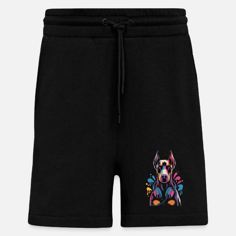 Dobermann mit Kopfhörern - Shorts - made by SPREAD - SOLID BLACK