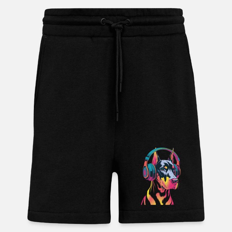 Doberman avec casque - Short bio décontracté fabriqué en UE - SOLID BLACK