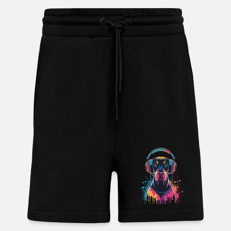Doberman avec casque - Short bio décontracté fabriqué en UE - SOLID BLACK