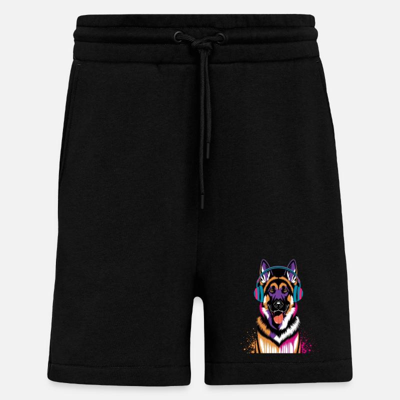 German Shepherd with Headphones - Shorts - made by SPREAD - SOLID BLACK