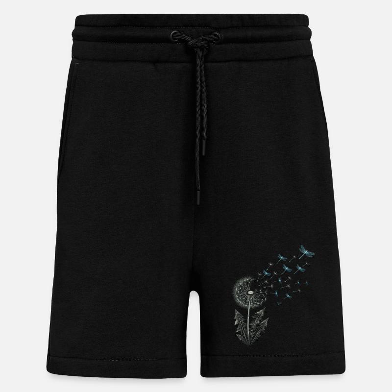 Pissenlit avec libellules - Short bio décontracté fabriqué en UE - SOLID BLACK