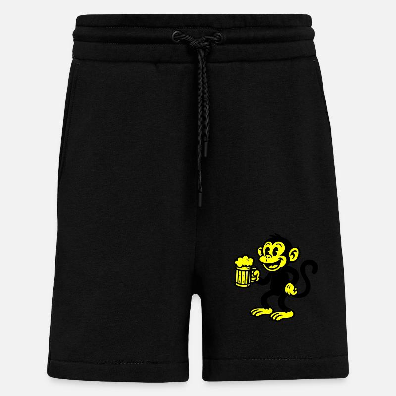 Monkey Beer Drinking - Short bio décontracté fabriqué en UE - SOLID BLACK
