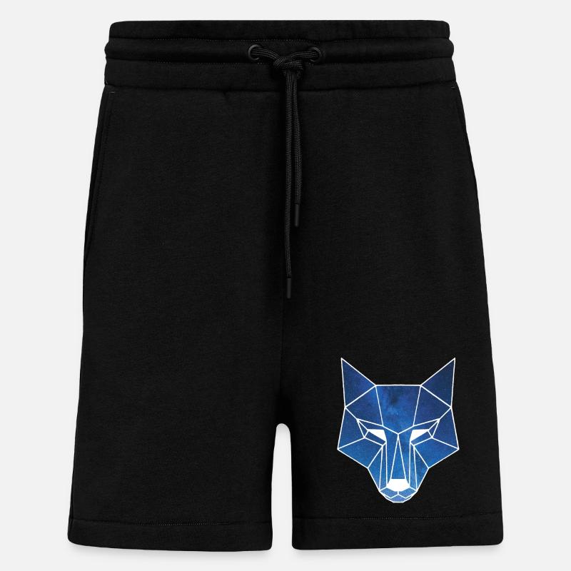 White wolf and starry sky - Shorts - made by SPREAD - SOLID BLACK