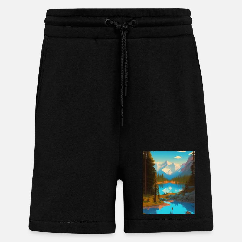 Paysage nature forêt - Short bio décontracté fabriqué en UE - SOLID BLACK