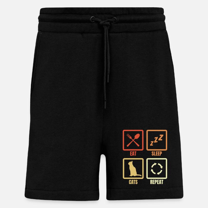 Eat Sleep Cats Répéter - Short bio décontracté fabriqué en UE - SOLID BLACK
