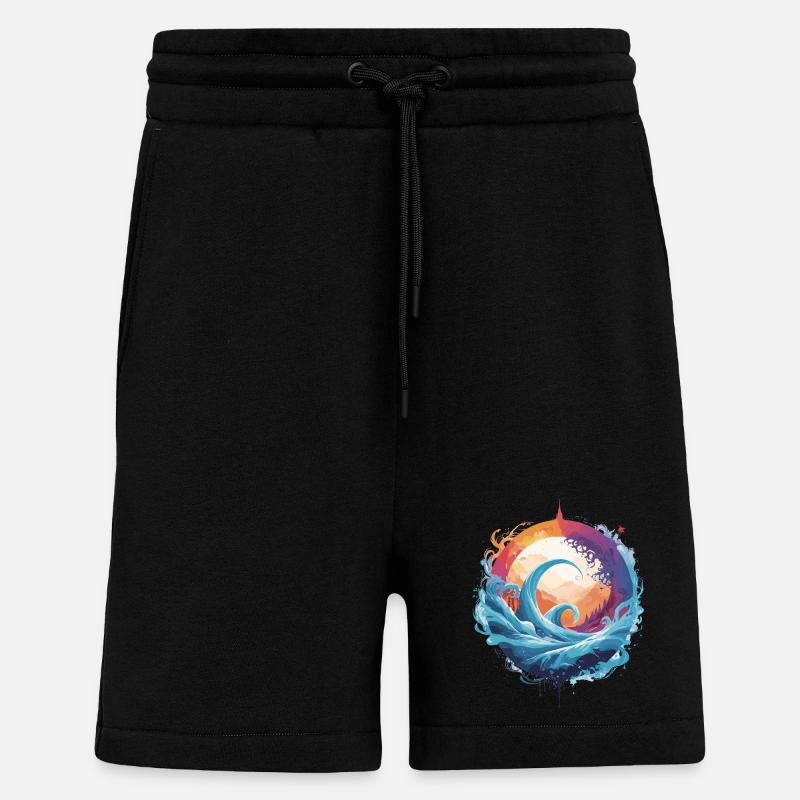 Dynamic wave and moon circle - Shorts - made by SPREAD - SOLID BLACK