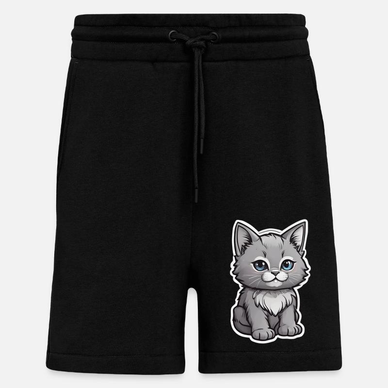 Design chaton mignon - Short bio décontracté fabriqué en UE - SOLID BLACK