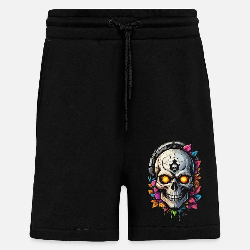 Crâne fleurs - Short bio décontracté fabriqué en UE - SOLID BLACK