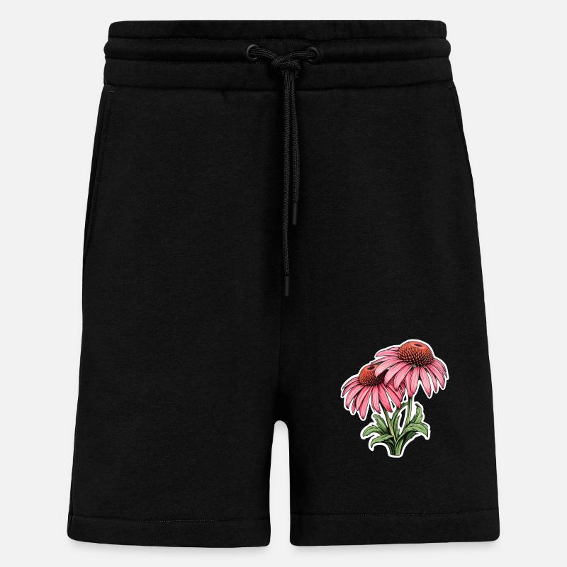 Échinacée 2 Fleurs - Short bio décontracté fabriqué en UE - SOLID BLACK