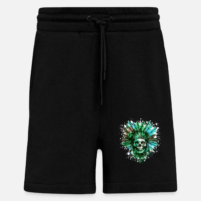 Chef de crâne indien - Short bio décontracté fabriqué en UE - SOLID BLACK