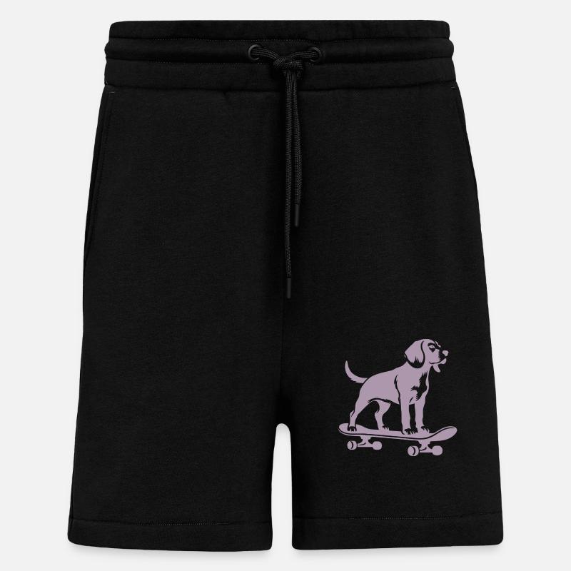 Chien Beagle Skateboard Skateboarder Silhouette - Short bio décontracté fabriqué en UE - SOLID BLACK