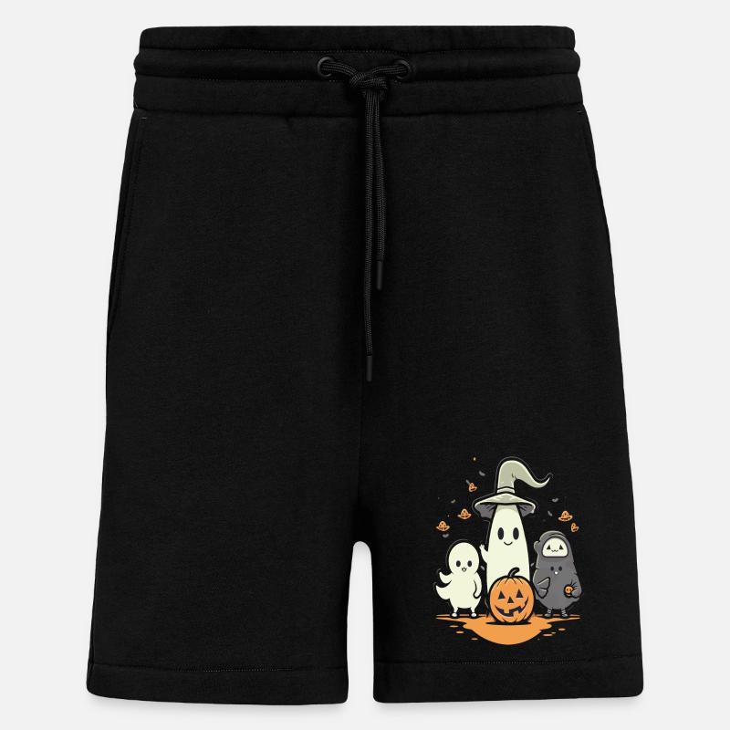 Cuddly Halloween Ghosts with Pumpkin - Shorts - made by SPREAD - SOLID BLACK