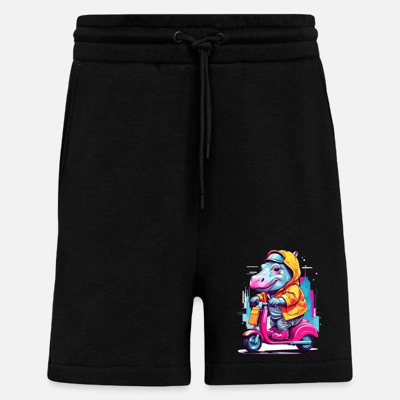Hippopotame en scooter - Short bio décontracté fabriqué en UE - SOLID BLACK