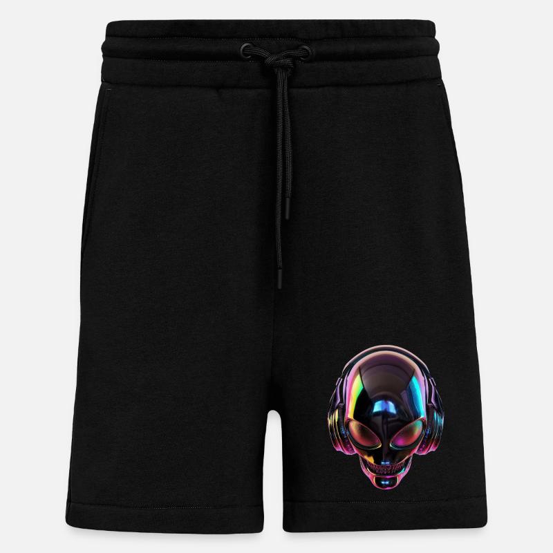 Tête extraterrestre noire avec écouteurs - Short bio décontracté fabriqué en UE - SOLID BLACK