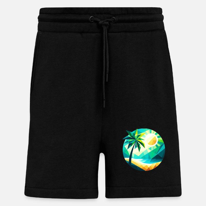 Palme in einer Bucht im Polygon-Stil - Shorts - made by SPREAD - SOLID BLACK