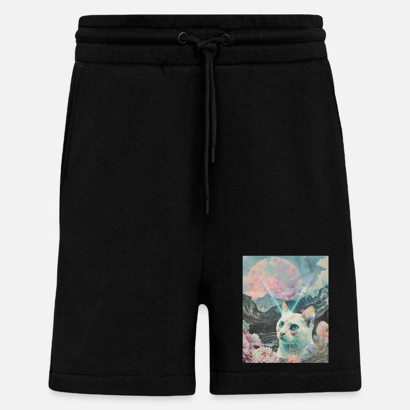 Comet cat between blooming peaks - Shorts - made by SPREAD - SOLID BLACK