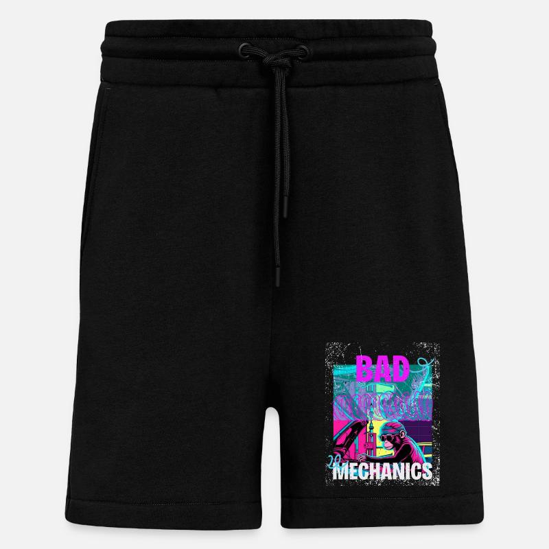 Mauvaise mécanique – Style Garage Singe - Short bio décontracté fabriqué en UE - SOLID BLACK