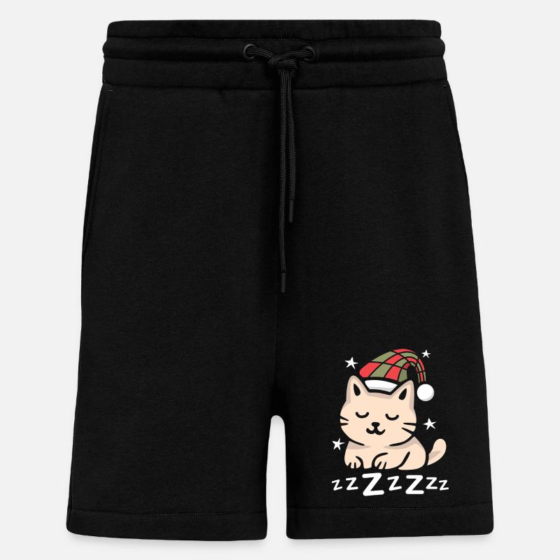 Sleeping Christmas Cat with Hat - Shorts - made by SPREAD - SOLID BLACK