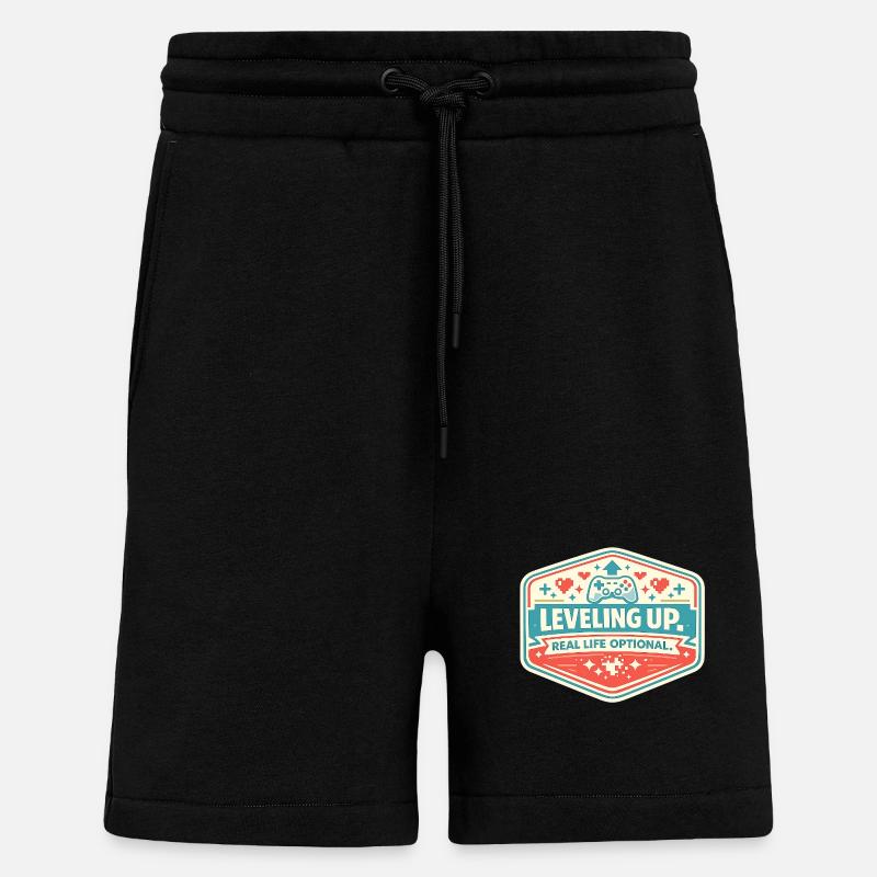Level Up – Real Life Optional - Shorts - made by SPREAD - SOLID BLACK