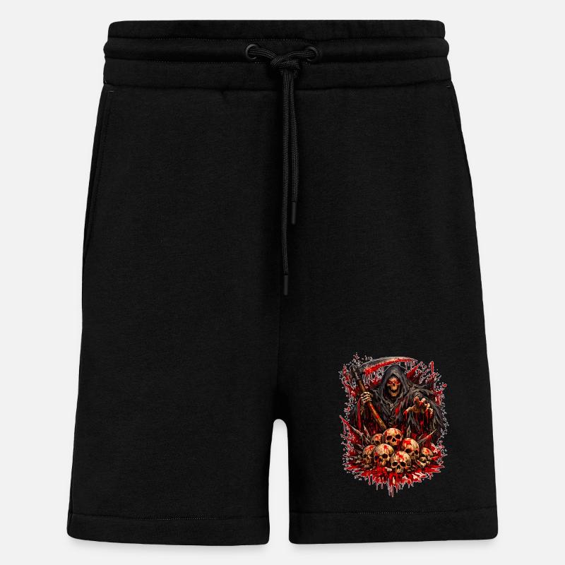 Grim Reaper with Skull Mountain - Shorts - made by SPREAD - SOLID BLACK