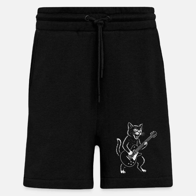 Cat Plays Guitar - Shorts - made by SPREAD - SOLID BLACK