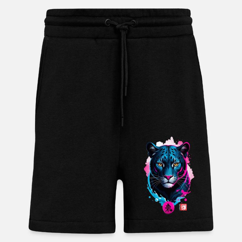 Panthère rêve rose bleu - Short bio décontracté fabriqué en UE - SOLID BLACK