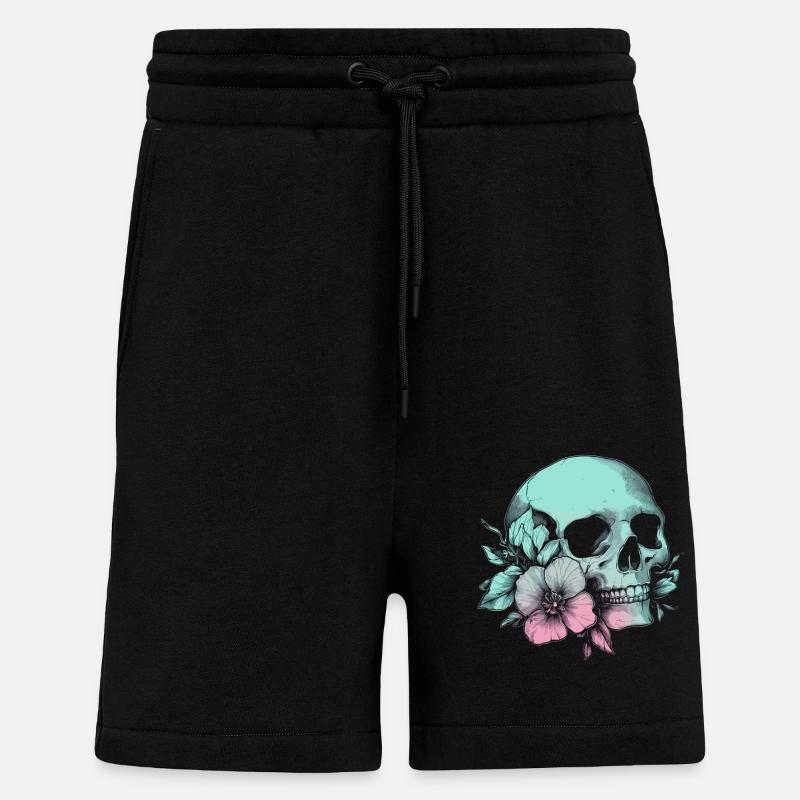Pastell-Schädel mit Blume & Stil - Shorts - made by SPREAD - SOLID BLACK