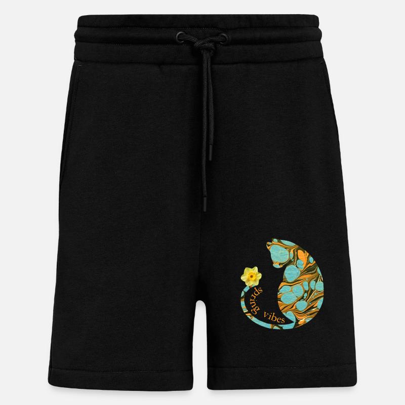 Cat with flower E 204 - Shorts - made by SPREAD - SOLID BLACK