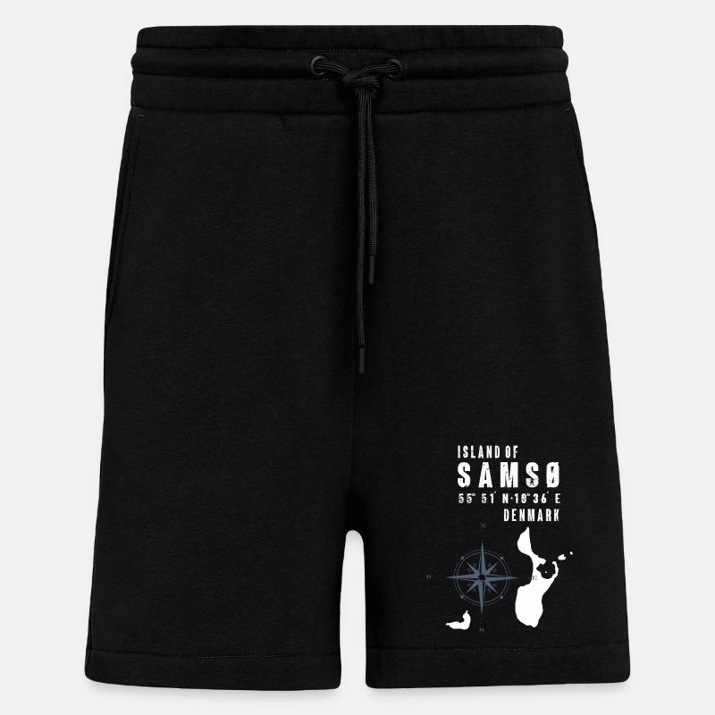 Samsø Samsoe Island Outline Boussole - Short bio décontracté fabriqué en UE - SOLID BLACK