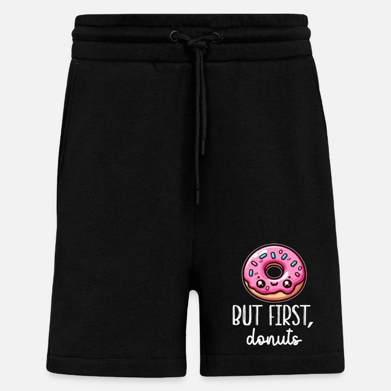 Kawaii Donut First Donuts - Shorts - made by SPREAD - SOLID BLACK