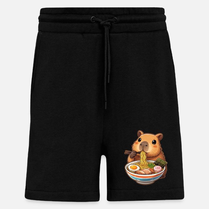 Capybara Eats Ramen Noodles - Shorts - made by SPREAD - SOLID BLACK