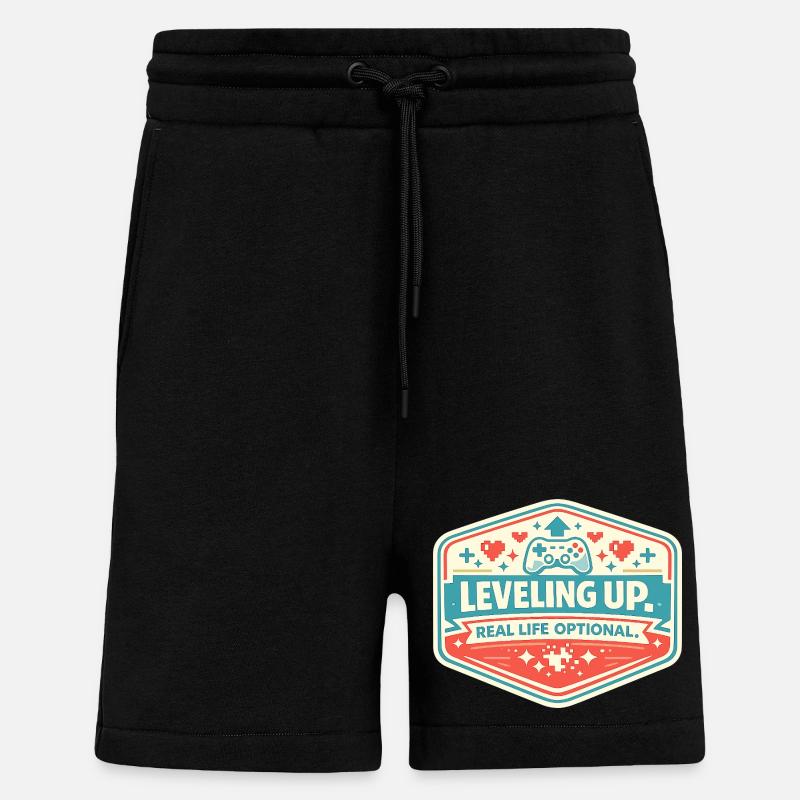 Leveling Up Gaming Abzeichen - Shorts - made by SPREAD - SOLID BLACK