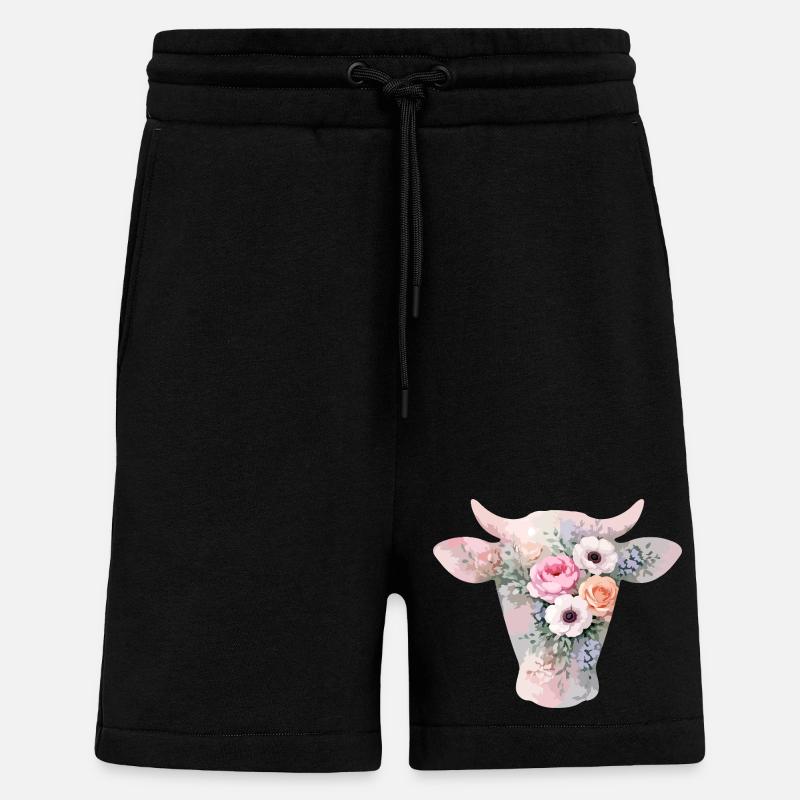 Fleurs en forme de vache - Short bio décontracté fabriqué en UE - SOLID BLACK