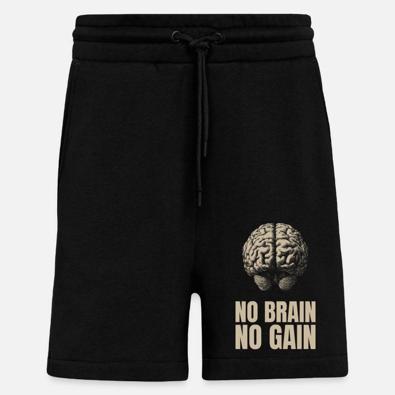 No Brain No Gain - Short bio décontracté fabriqué en UE - SOLID BLACK