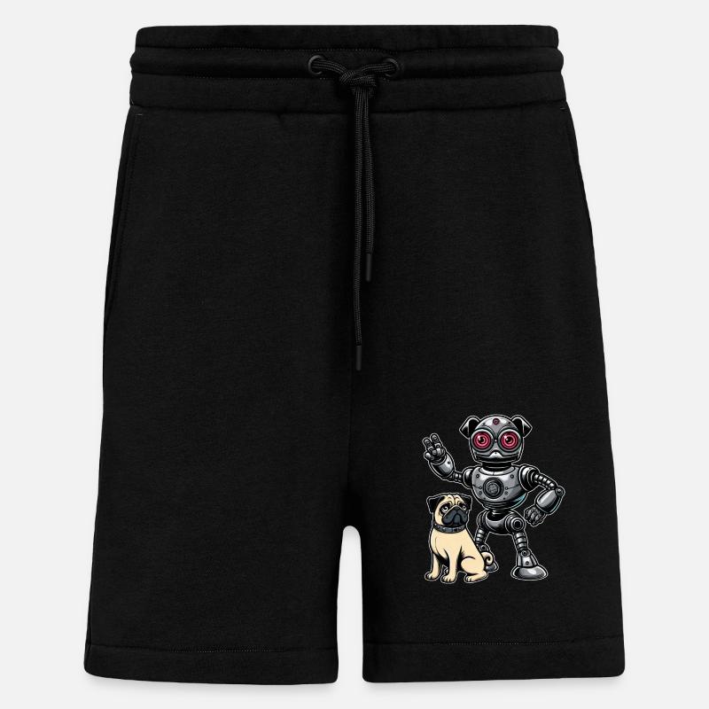 Mops Roboter und Herrchen Freunde - Shorts - made by SPREAD - SOLID BLACK
