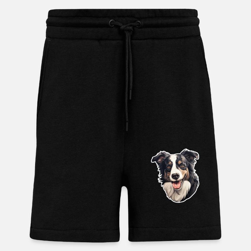 Tête de Border Collie - Short bio décontracté fabriqué en UE - SOLID BLACK