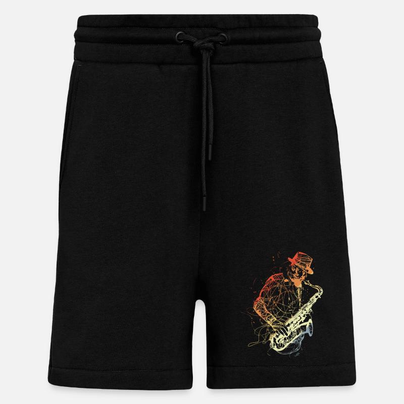 Dessin de saxophone rétro - Short bio décontracté fabriqué en UE - SOLID BLACK