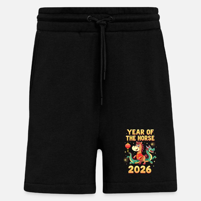 Nouvel An chinois du cheval 2026 - Short bio décontracté fabriqué en UE - SOLID BLACK