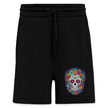 Tête de mort mexicaine sugar skull crâne fleurs - Short bio décontracté fabriqué en UE - SOLID BLACK - Devant