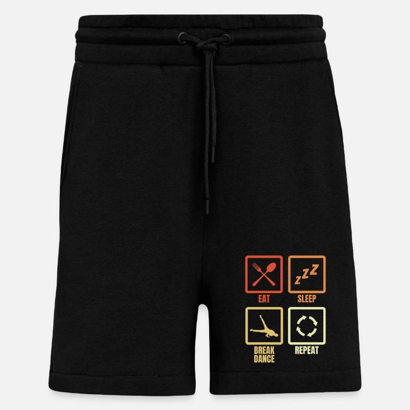 Eating, Sleeping, Breakdancing, Repeating - Shorts - made by SPREAD - SOLID BLACK