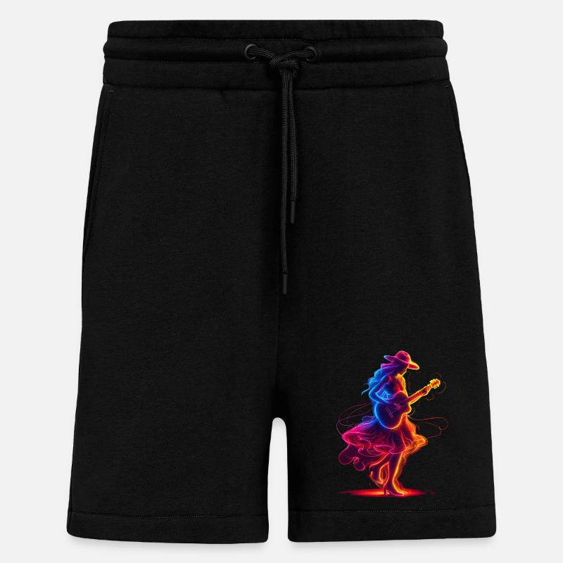 Gitarrist Mädchen Synthwave - Shorts - made by SPREAD - SOLID BLACK
