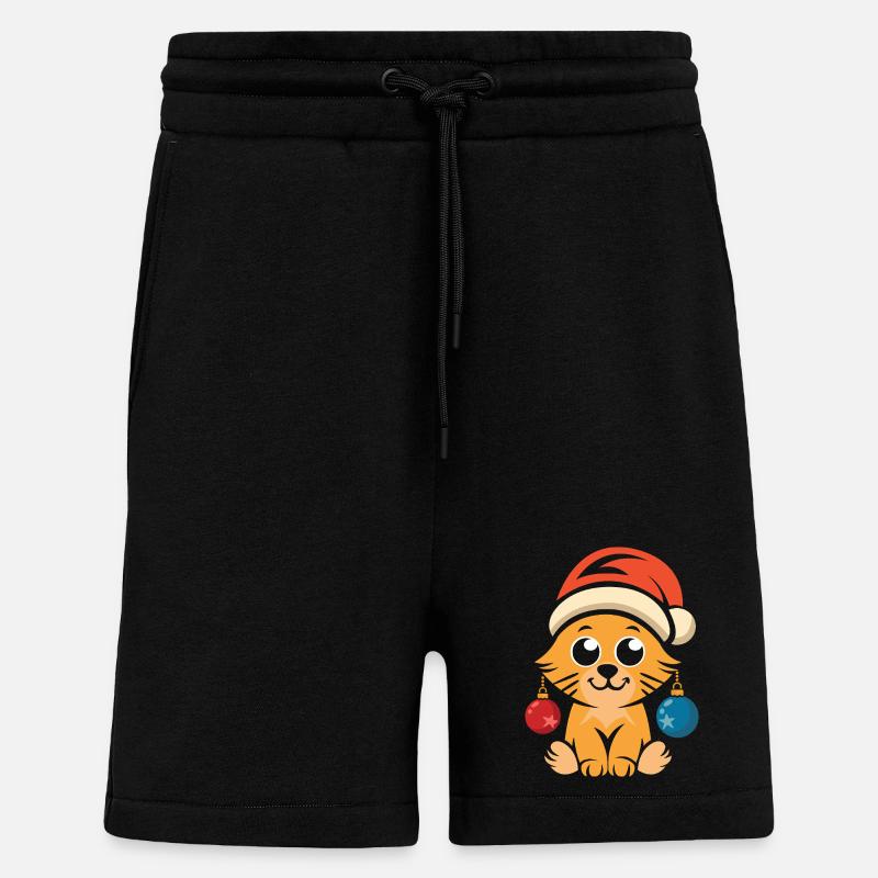 Cute Christmas cat with hat - Shorts - made by SPREAD - SOLID BLACK