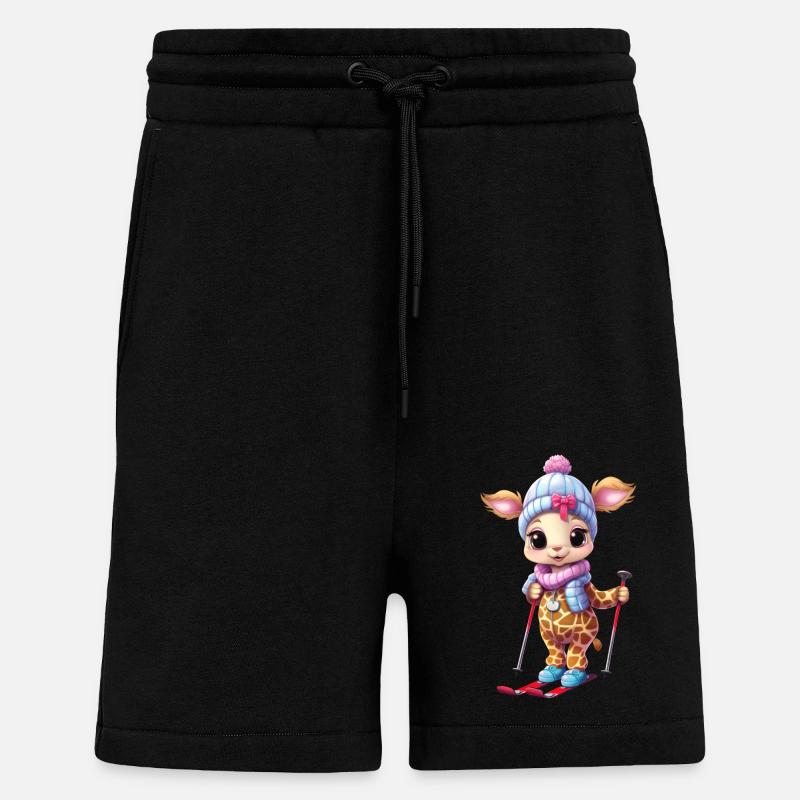 Skiing Giraffe - Funny Comic Design - Shorts - made by SPREAD - SOLID BLACK