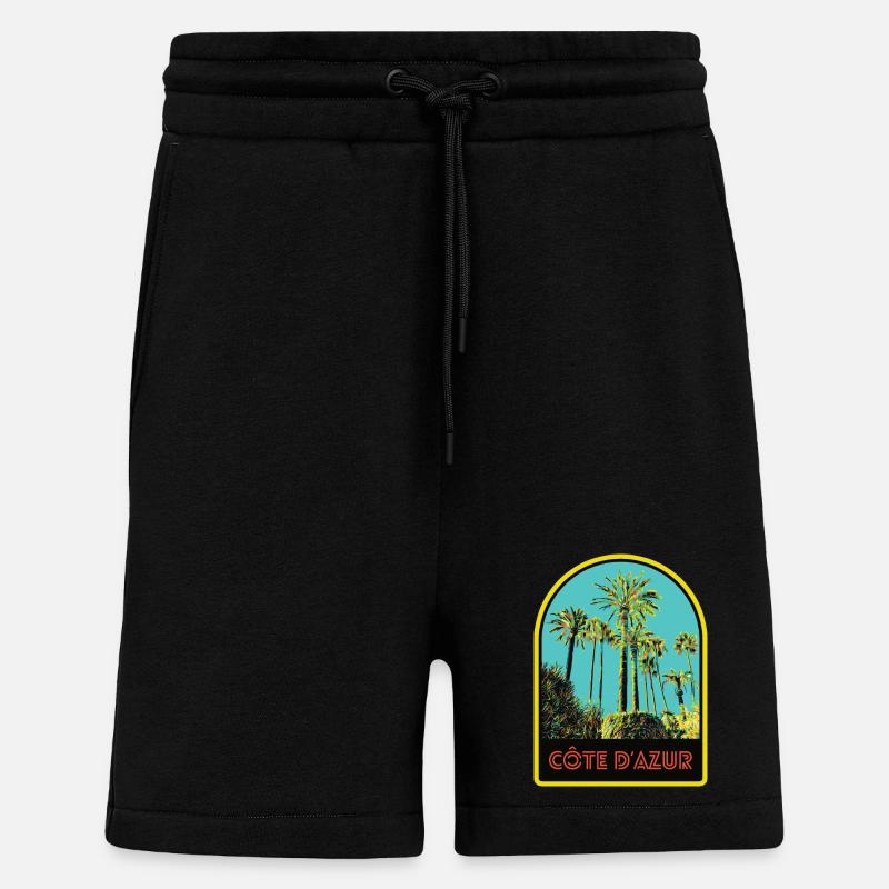 llustration palmiers emblématiques, Còte d'Azur - Short bio décontracté fabriqué en UE - SOLID BLACK