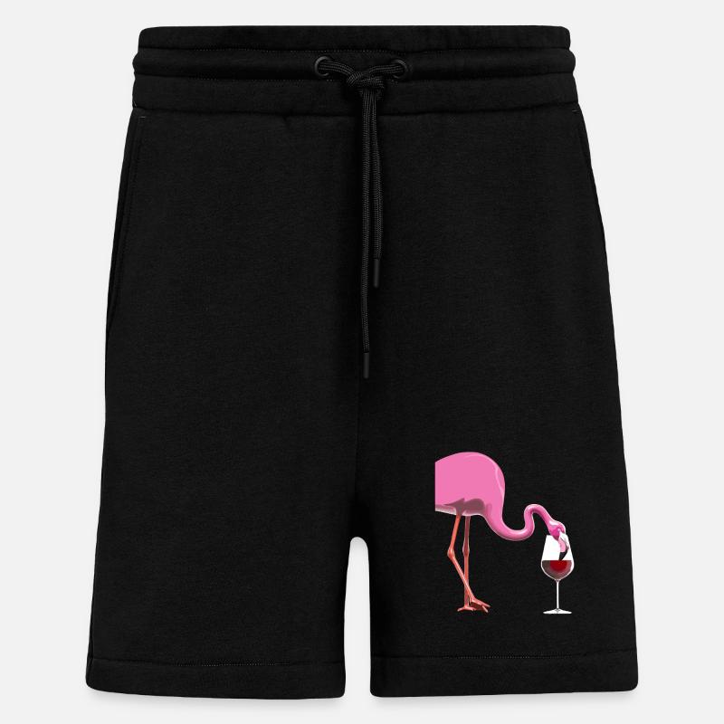 Flamant rose avec verre à vin - Short bio décontracté fabriqué en UE - SOLID BLACK