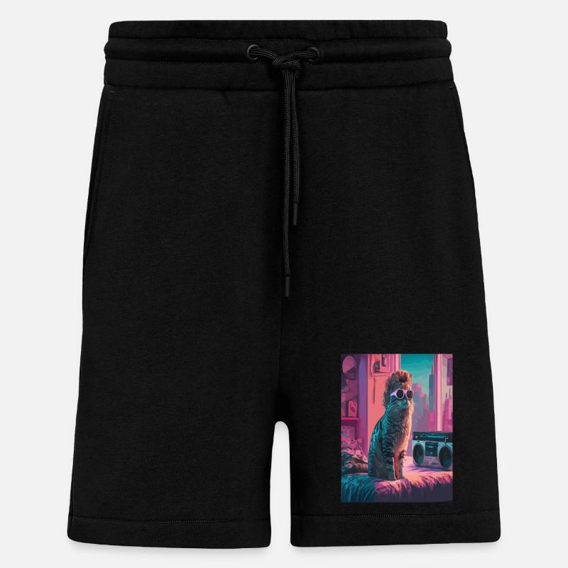 Chat urbain dans une ambiance rétro - Short bio décontracté fabriqué en UE - SOLID BLACK