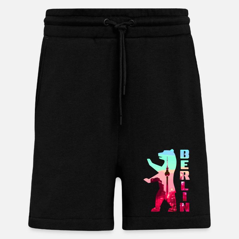 Silhouette de néon d’ours de Berlin - Short bio décontracté fabriqué en UE - SOLID BLACK